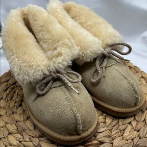 Pacific Sheep Skin Cream Suede Fur-Lined Slippers/ Boots NWT